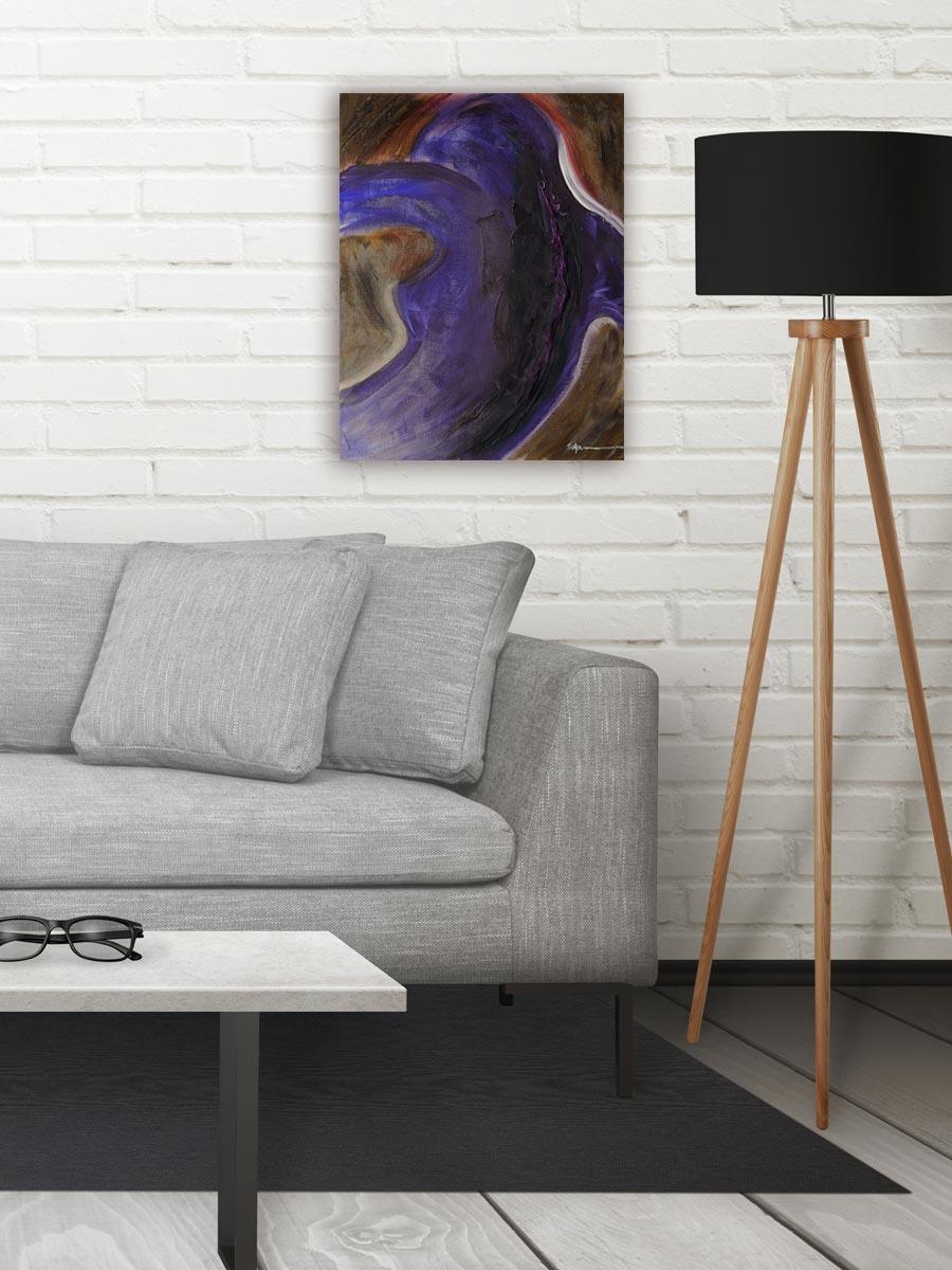 Modern art painting by Tanja Groos titled Evolution Alpha in room setting