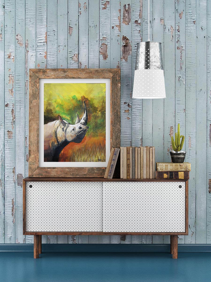 Modern art painting by Tanja Groos titled Rhino in room setting