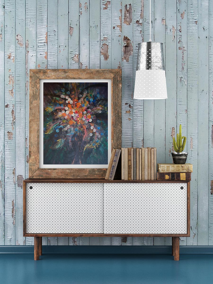 Modern art painting by Tanja Groos titled Molten Garden in room setting