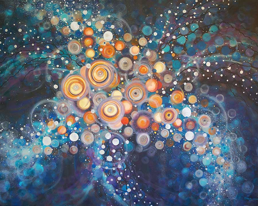 Celestial Oceans mixed media painting on commission by artist Tanja Groos