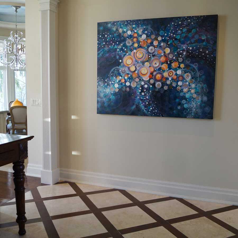 The commissioned painting Celestial Oceans in its new home