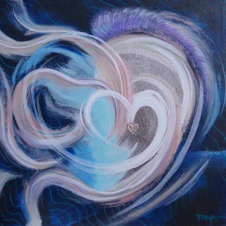 Mixed media painting by Tanja Groos titled Heart Waves.