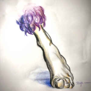 Fancy Foot, a mixed media painting from the Creature Doodles series by fine artist Tanja Groos.