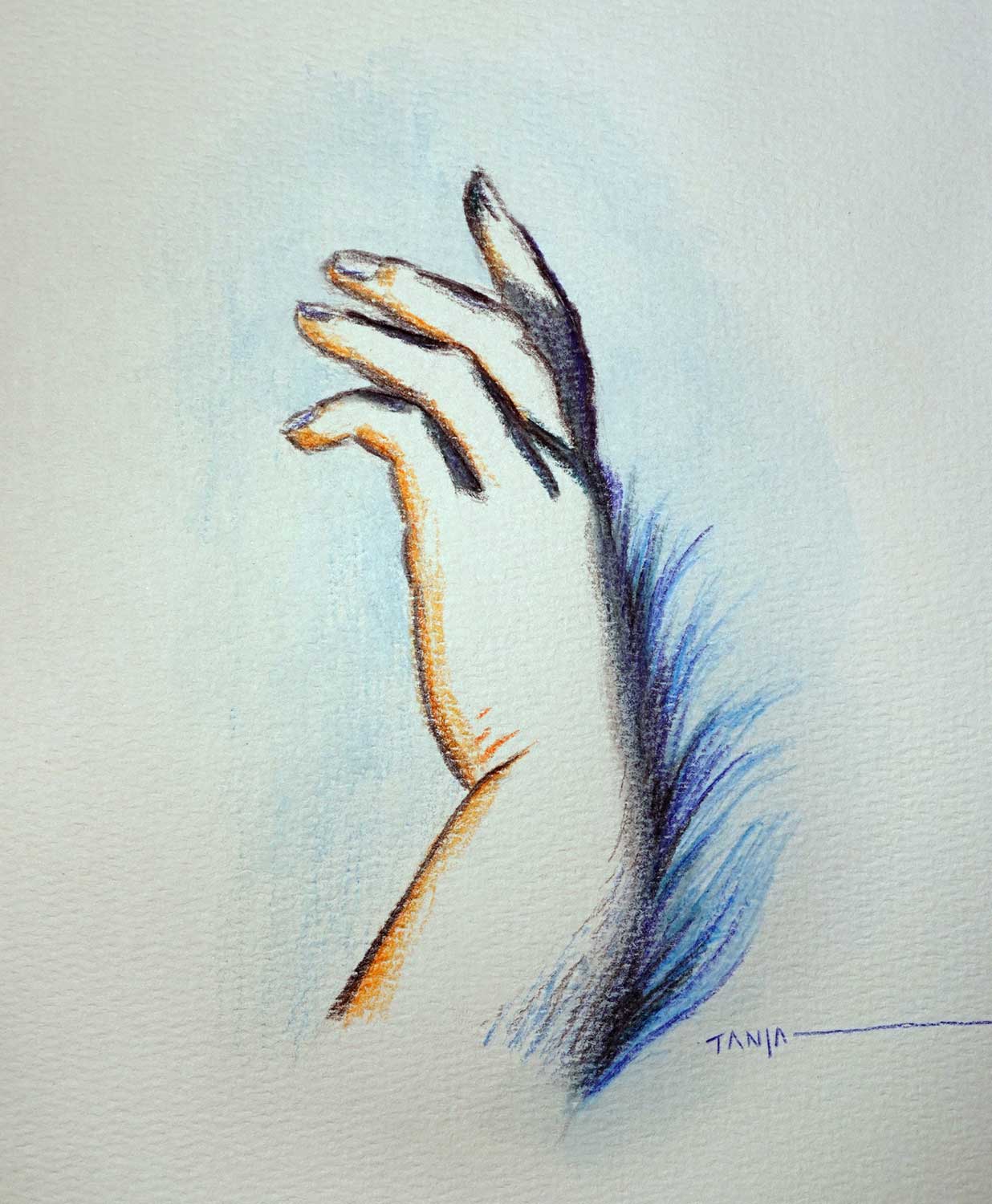 Furry Hand, a mixed media painting from the Creature Doodles series by fine artist Tanja Groos.