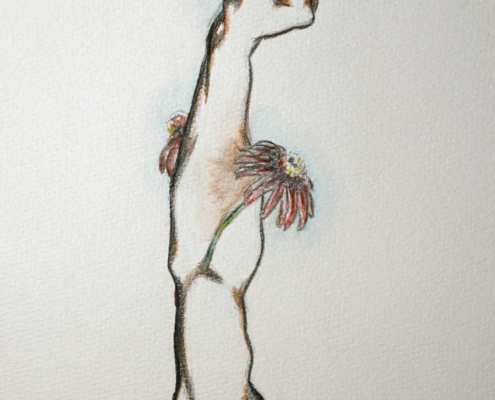 Healing Reach, a pencil and watercolour painting from the Creature Doodles series by Canadian artist Tanja Groos.