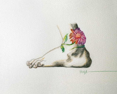 Grounded, a pencil and watercolour painting from the Creature Doodles series by Canadian artist Tanja Groos.